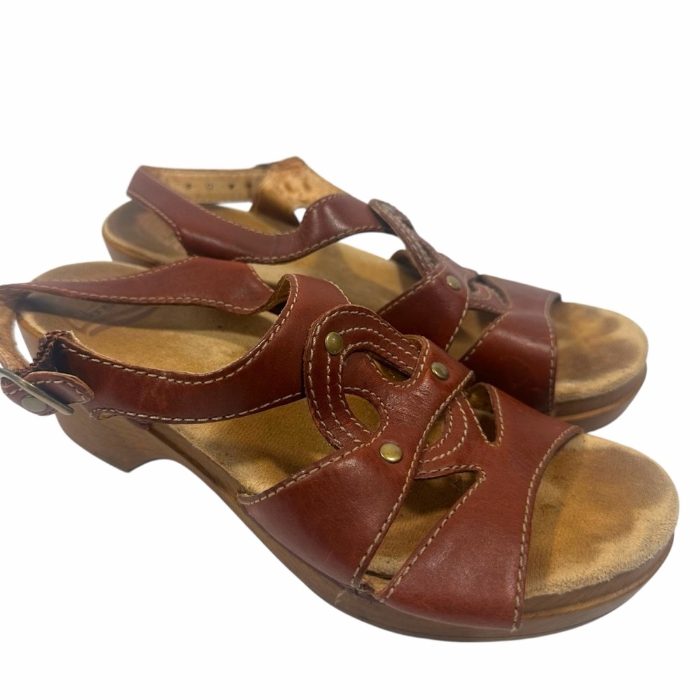 Dansko Y2K Sigrid Brown Leather Wedge Sandals Size 38
